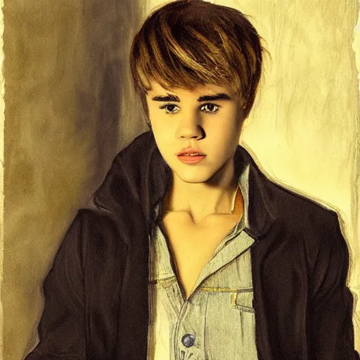 Prompt: justin bieber in the style of the desperate man by gustave courbet