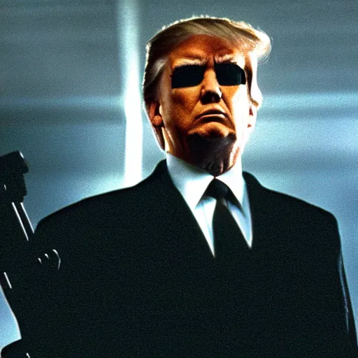 Image similar to donald trump in the matrix ( 1 9 9 9 ), film still from the matrix ( 1 9 9 9 ), 2 6 mm