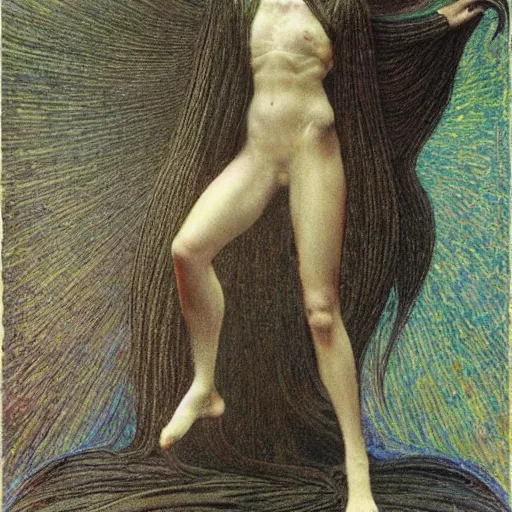 Prompt: princess black short hairs by Jean Delville