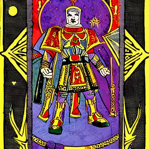 Prompt: ottoman sultanate space marines, comic book illustration, tarot card style