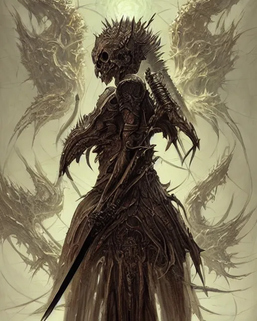Image similar to The last enemy that shall be destroyed is death, full body image, artwork by artgerm, Luminism, Behance HD, broad sword, D&D, extraordinary phenomenon, fantasy, intricately detailed, elegant, digital painting, smooth, sharp focus, art by Greg Rutkowski, art by Ruth Asawa, art by Tim Burton, art by Ted Nasmith, art by H.R. Giger