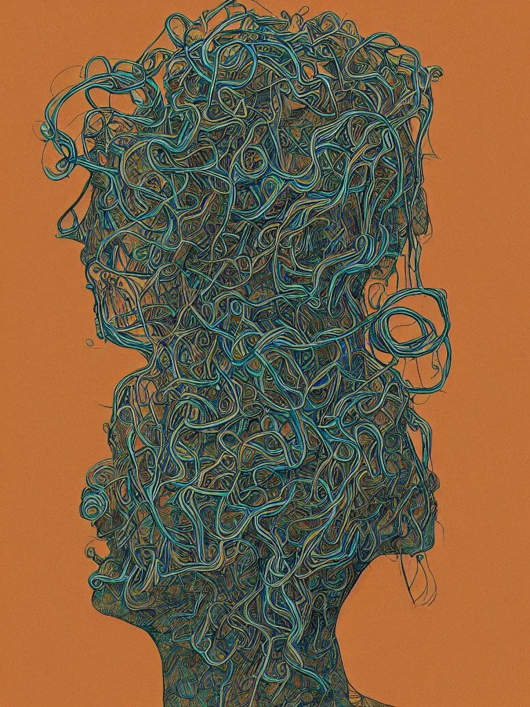 Image similar to a person with thought tendrils emanating from their head, digital art, lost in thought