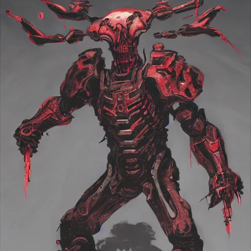 Image similar to doom slayer, painted by tsutomu nihei, painted by stanley lau