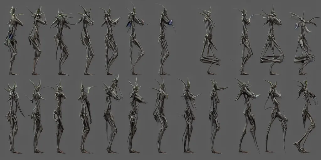 Image similar to a humanoid mantis alien creature, character design sheet, detailed concept art by blizzard