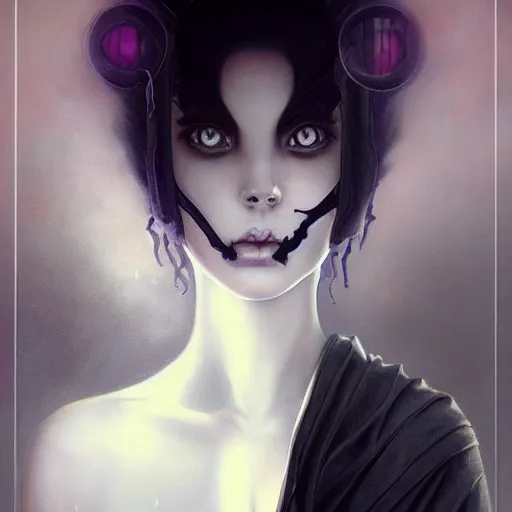 Image similar to by tom bagshaw, ultra realist soft painting of anime universe of curiosities, single dollpunk ghost mutation wearing a full body gothic robe, partial symmetry accurate features, very intricate details, focus, curvy, award winning, ultra dense fog