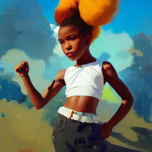 Image similar to !dream Greg Manchess portrait painting of a cute 6 year old afropunk blasian character, medium shot, asymmetrical, profile picture, Organic Painting, sunny day, matte painting, bold shapes, hard edges, street art, trending on artstation, by Huang Guangjian and Gil Elvgren and Sachin Teng