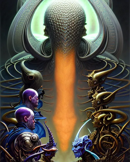 Image similar to a portrait of the armies of good and evil, fantasy character portrait made of fractals facing each other, ultra realistic, wide angle, intricate details, the fifth element artifacts, highly detailed by peter mohrbacher, hajime sorayama, wayne barlowe, boris vallejo, aaron horkey, gaston bussiere, craig mullins