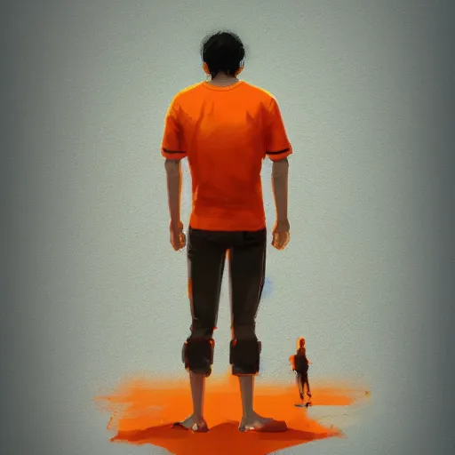 Prompt: man in orange t - shirt hugging girl, vivid colors, character sheet, fine details, concept design, contrast, kim jung gi, greg rutkowski, trending on artstation, 8 k, full body, turnaround, front view, back view, ultra wide angle