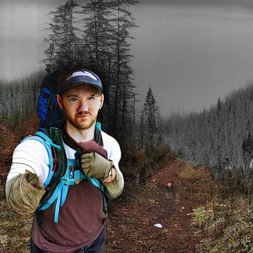 Image similar to last picture taken by missing hiker, photograph, glitched, ominous