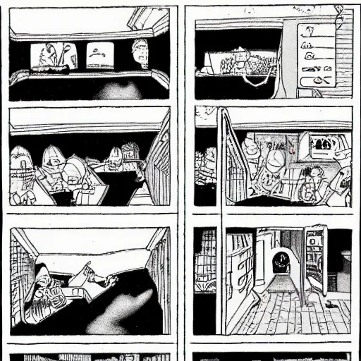 Image similar to dslr of a farside comic person drawn by gary larson, perfect symmetry, intricate, masterpiece, grayscale