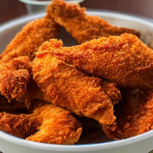 Prompt: crispy super hot fried chicken