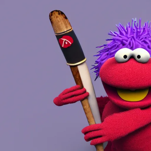 Image similar to evil muppet holding a spiky baseball bat, 3d render, sanrio, parody, behance, HD render, unity, cinematic Trending on artstation.