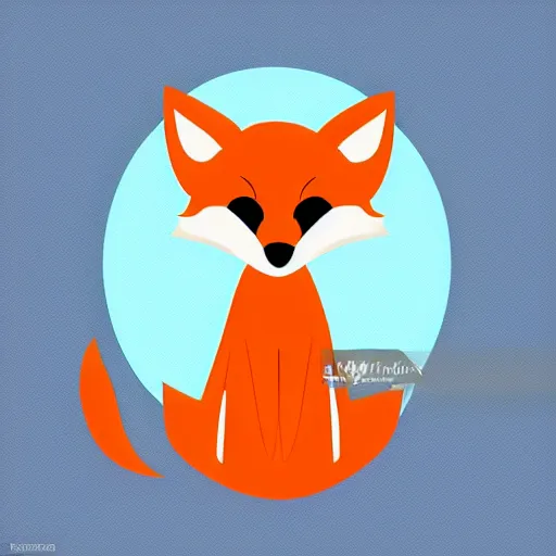 Image similar to icon of a cute fox sitting in front of laptop, cartoon, disney style, vivid colors, orange glow