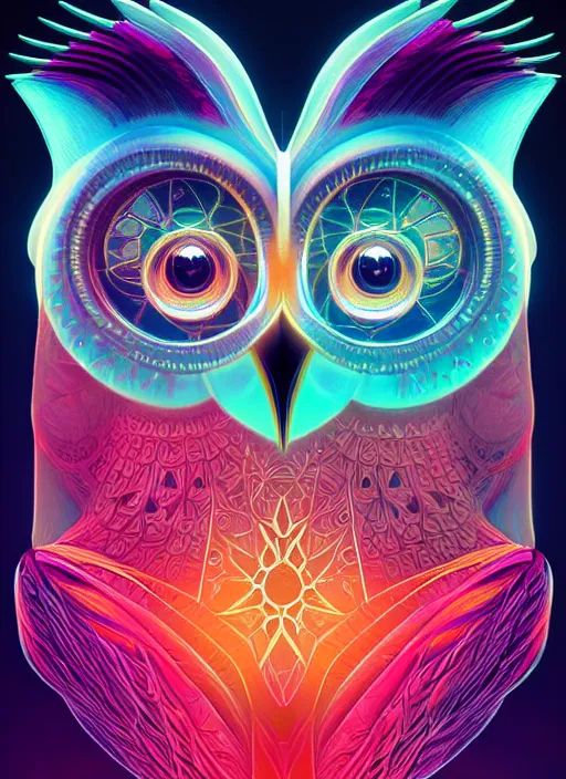 Image similar to symmetry!! product render poster vivid colors divine proportion owl, scifi, glowing fog intricate, elegant, highly detailed, digital painting, artstation, concept art, smooth, sharp focus, illustration,