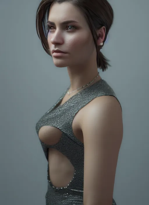 Image similar to portrait of a gorgeous young woman in the style of stefan kostic, unreal engine render, realistic photo, sharp focus, 8k high definition, insanely detailed, intricate, elegant