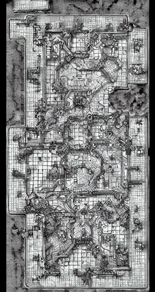 Prompt: a black and white isometric dungeon map. d & d. small dungeon layout. few rooms. high definition etching with complex details.