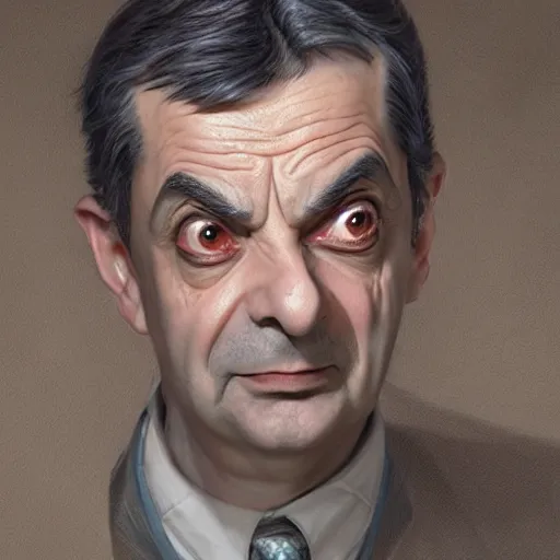 Prompt: Mr Bean as a fantasy D&D character, portrait art by Donato Giancola and Bayard Wu, digital art, trending on artstation, 4k