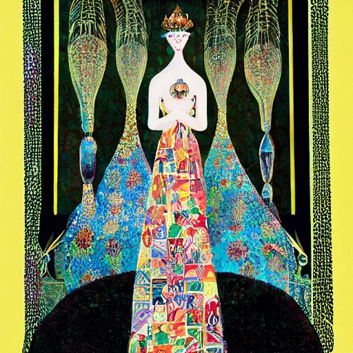 Image similar to a Hungarian portrait of a Queen, by Marcel Jankowicz, by Kay Nielsen, by Mary Blair, by Georgia o Keeffe, screenshot, fairy tale, dark fantasy