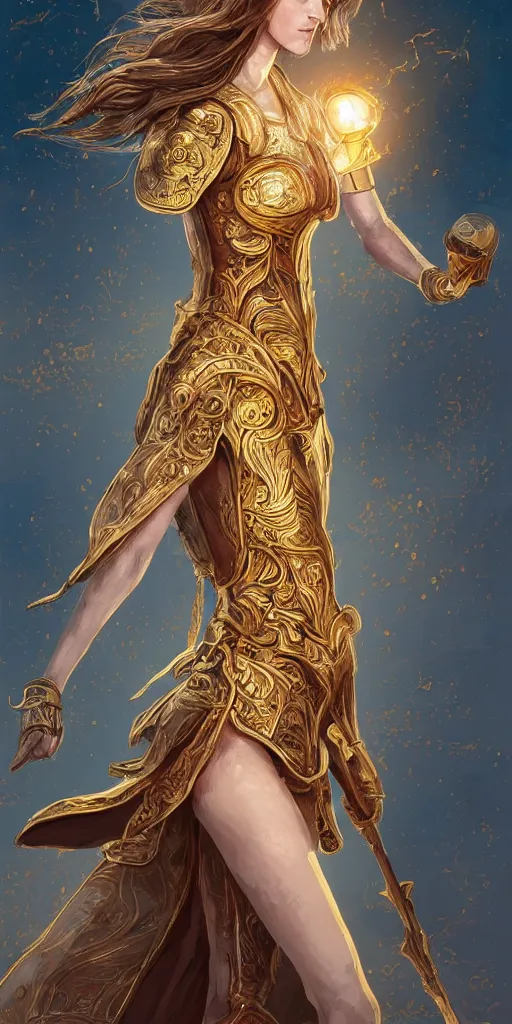 Prompt: portrait of emma watson as knights of zodiac girl, golden and copper shining armor, in ruined agora of athens sunrise, ssci - fi and fantasy, intricate and very very beautiful and elegant, highly detailed, digital painting, artstation, concept art, smooth and sharp focus, illustration, art by ilya kuvshinov and tian zi and wlop and z - - ed