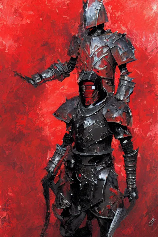 Prompt: crusade paladin in red and black armor painting, henry asencio, craig mullins, greg ruthowski