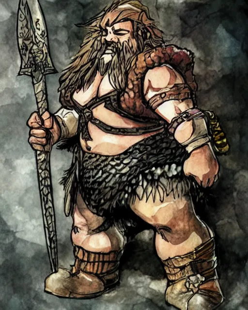 Image similar to Dwarf Barbarian, drawn by Yoji Shinkawa, water color, Dungeons and Dragons, Wizards of the Coast