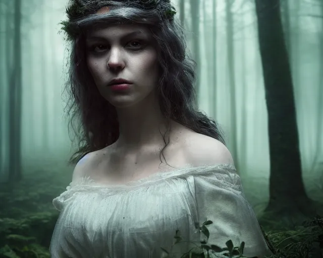 Prompt: 5 5 mm portrait photo of a real life cirila fiona, in a magical forest. dark atmosphere. art by greg rutkowski. highly detailed 8 k. intricate. lifelike. soft light. nikon d 8 5 0.