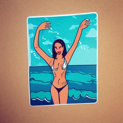 Image similar to a sticker illustration of a woman in a bikini