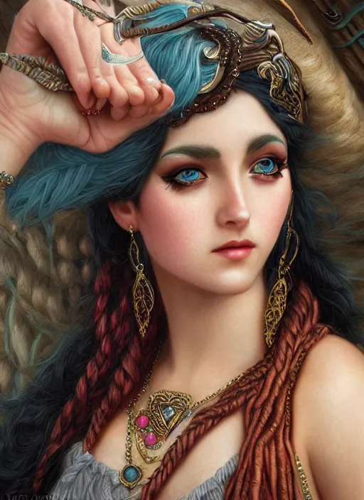 Prompt: pirate Queen, beautiful detailed eyes, cute, fantasy, intricate, elegant, highly detailed, digital painting, 4k, HDR, concept art, detailed jewelry, smooth, sharp focus, illustration, art by John William Godward