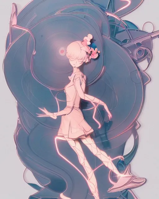 Prompt: james jean isolated vinyl figure curvy magical girl character design, figure photography, dynamic pose, holographic undertones, motion shapes color design, glitter accents on figure, anime stylized, sharp focus, accurate fictional proportions, high delicate defined details, ethereal lighting