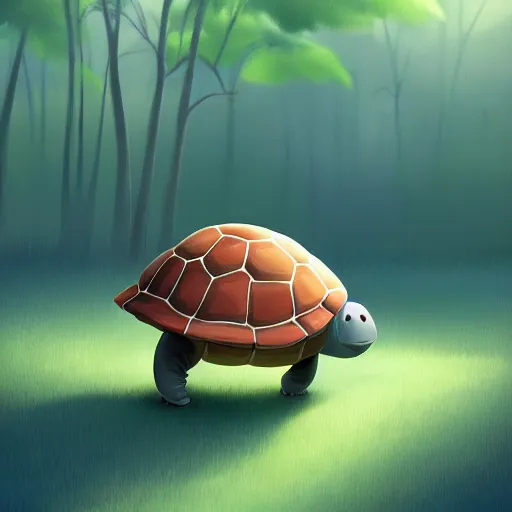 Image similar to Goro Fujita a portrait cute cartoon turtle happily walking through the forest, painting by Goro Fujita, sharp focus, highly detailed, ArtStation