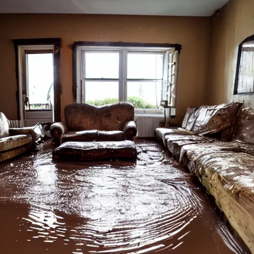 Image similar to old couches in a family room flooded with muddy water