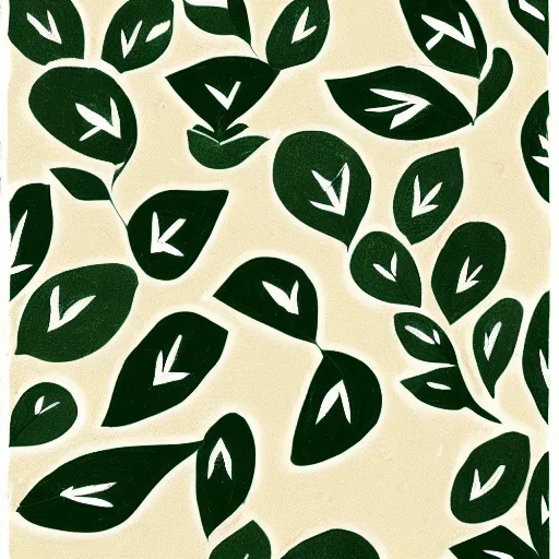 Prompt: abstract pattern, art print, lithography, green, beige, white, leaves