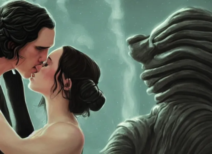 Prompt: reylo kissing, dollar bill!!!, rey and kylo ren