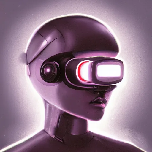Image similar to cyberpunk bot wearing vr headset, sci - fi, portrait, illustration, artstaion, profile portrait,