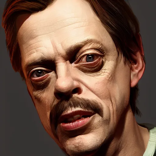 Image similar to steve buscemi hyper detailed, digital art, trending in artstation, cinematic lighting, studio quality, smooth render, unreal engine 5 rendered, octane rendered, art style by klimt and nixeu and ian sprigger and cushart