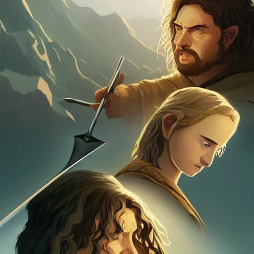 Image similar to face icon stylized minimalist the lord of the rings : the fellowship of the ring 2 0 0 1, loftis, cory behance hd by jesper ejsing, by rhads, makoto shinkai and lois van baarle, ilya kuvshinov, rossdraws global illumination