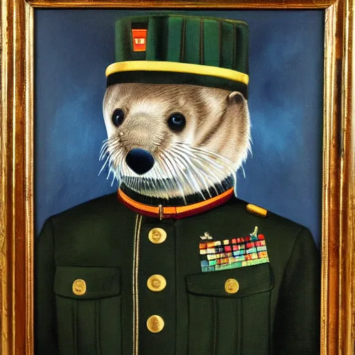 Prompt: oil painting of an anthropomorphic otter in military uniform