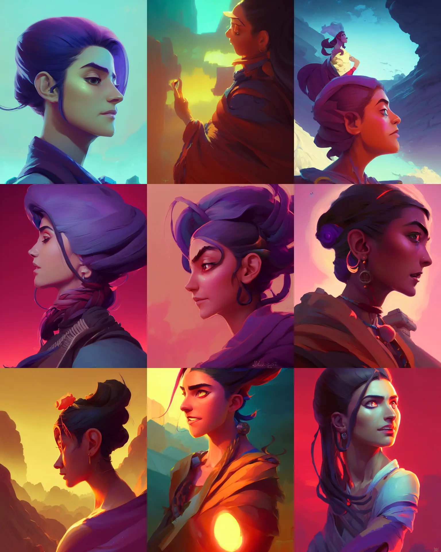 Prompt: side - profile portrait, maya ali mage, gloomhaven, dynamic lighting, gaudy colors, octane render aesthetic, matte painting concept art, official fanart behance hd artstation by jesper ejsing, by rhads and makoto shinkai and lois van baarle and ilya kuvshinov and rossdraws