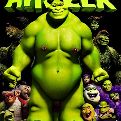 Image similar to Shrek VS the incredible hulk movie poster