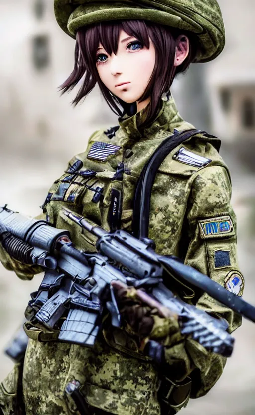 Image similar to portrait photo, highly detailed, high resolution, cosplay photo, stunning, girls frontline style, bokeh soft, 100mm, trending on instagram, by award winning photographer, realistic human anatomy, real human faces, realistic military carrier, soldier clothing, modern warfare, empty hands, shot with a canon, low saturation, soldier clothing