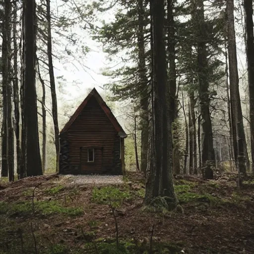 Image similar to a Eerie cabin in the middle of the woods in the style of claymation