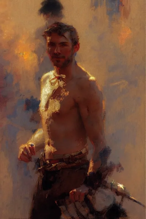 Image similar to attractive man, painting by gaston bussiere, craig mullins