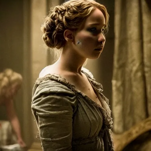 Image similar to jennifer lawrence is the monster, still from the movie mary shelley's frankenstein