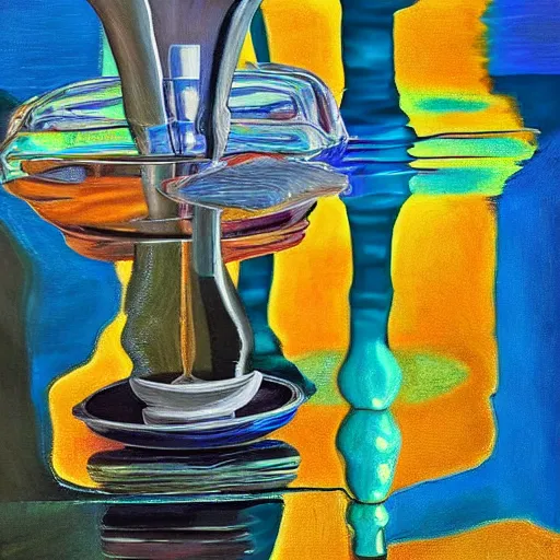 Prompt: Reflections on a glass table, painting, 4K, 8K by surrealist Andrew Loffij