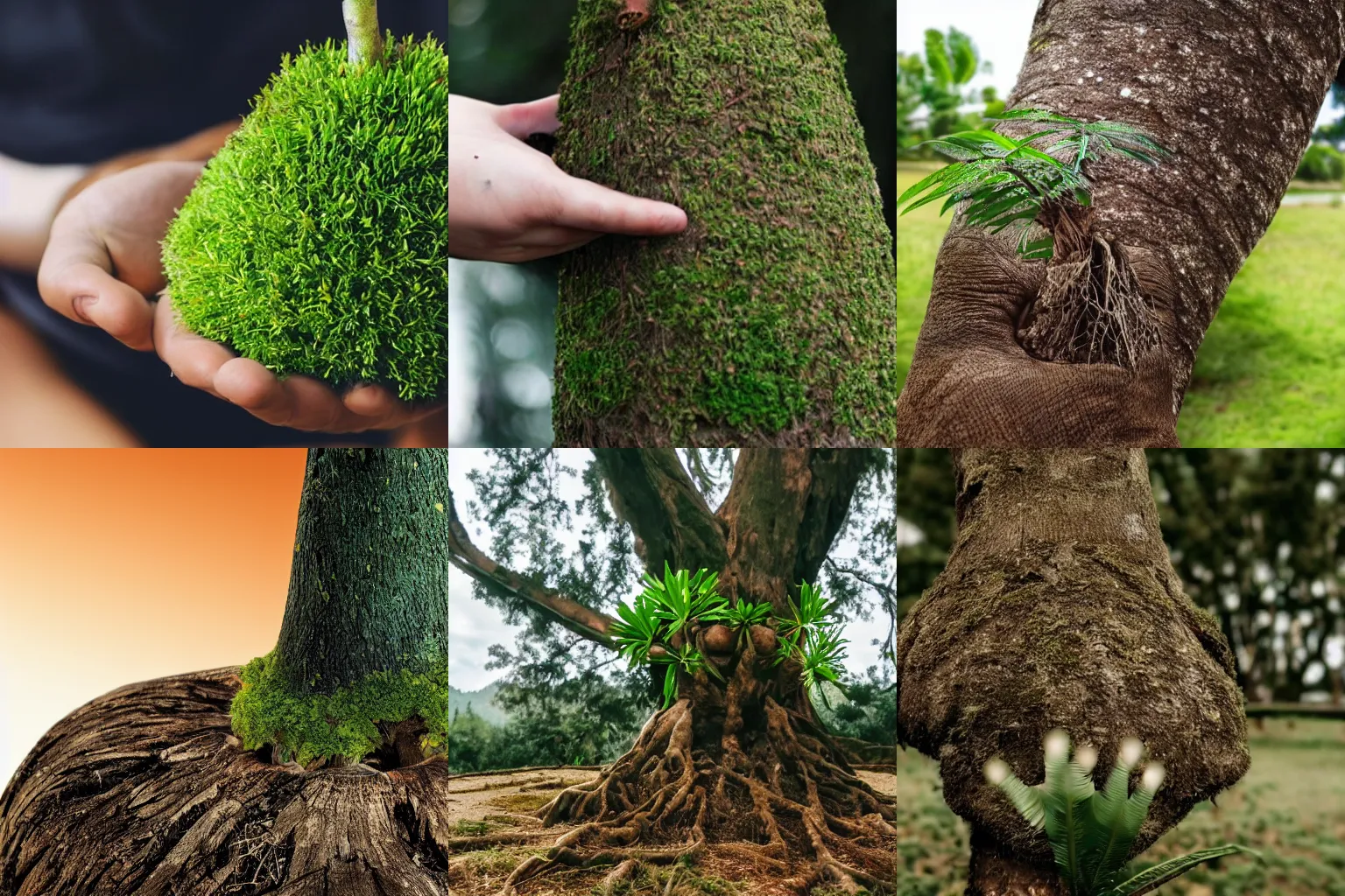 Prompt: handpalm with a tree growing on top of it