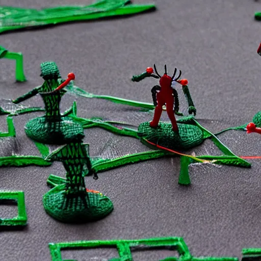 Prompt: toy soldiers in spiderweb