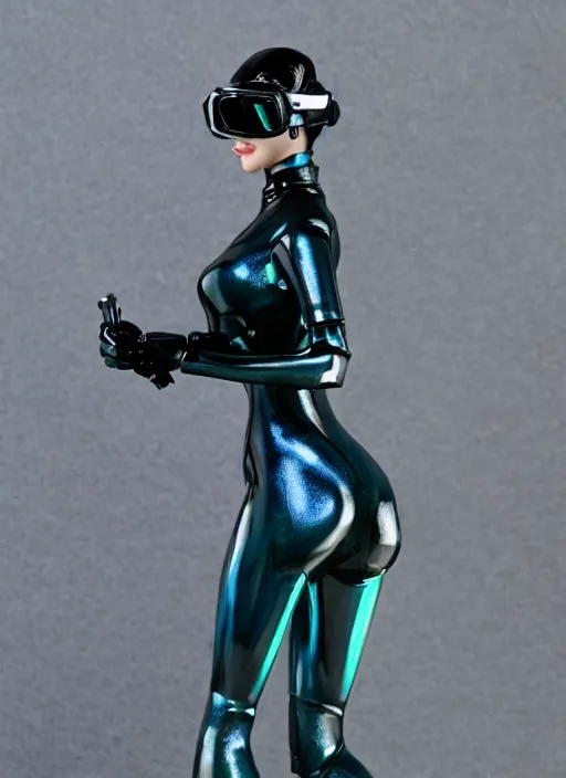Prompt: 80mm resin detailed miniature of a beautiful lady, high-tech suit, cyber goggles, short hair, Product Introduction Photos, 4K, Full body