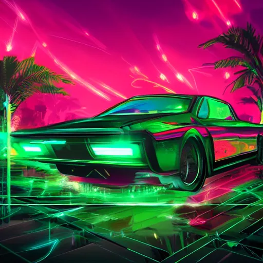 Prompt: emerald, retrowave epic art, trending on art station