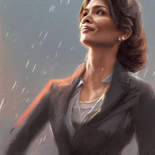 Prompt: landscape of a political meeting of maci holloway first woman elected as president in usa, cold but beautiful, about 3 5 years old, highly detailed, mix of halle berry and julia roberts, gong li, olga kurylenko, artstation hd, deviantart, by artgem, greg rutkowski