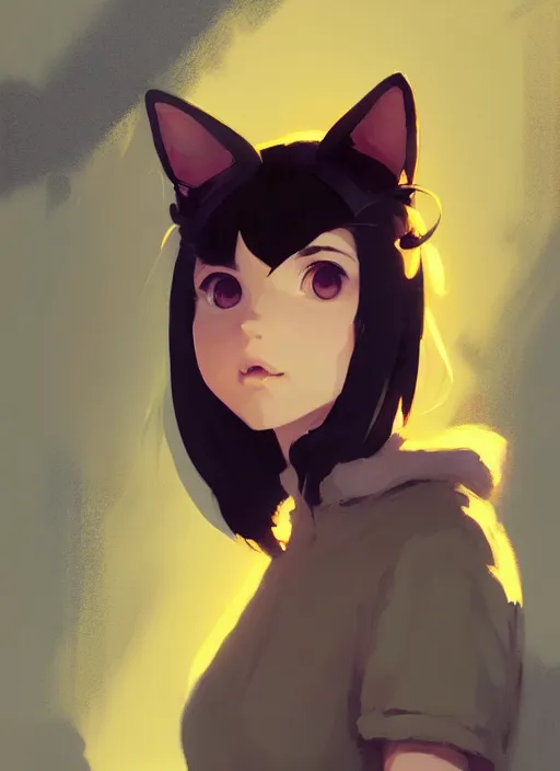 Image similar to portrait of cute catgirl with cat ears, by atey ghailan, by greg rutkowski, by greg tocchini, by james gilleard, by joe gb fenton, by in kaethe butcher, dynamic lighting, gradient light yellow, brown, blonde cream and white color in scheme, grunge aesthetic